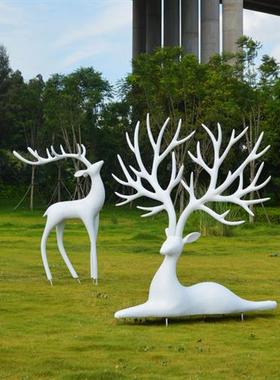 不锈钢鹿摆件抽象铁艺镂空梅花鹿雕塑大堂艺术售楼部房地产装饰品