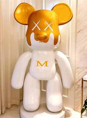 网红黑白条纹暴力熊大摆件卡通公仔玻璃钢雕塑客厅商场落地美发店