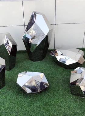 不锈钢镜面鹅卵石头雕塑几何创意金属水滴浪花园林景观装饰摆件