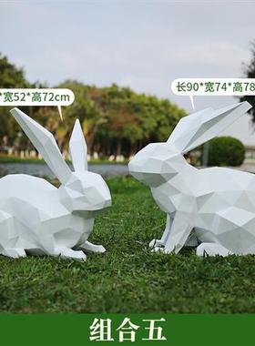 几何兔子雕塑商场售楼处公园草坪玻璃钢抽象动物园林景观装饰摆件