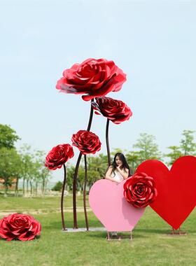 户外巨型不锈钢玫瑰花玻璃钢雕塑景区网红打卡商场景观装饰摆件