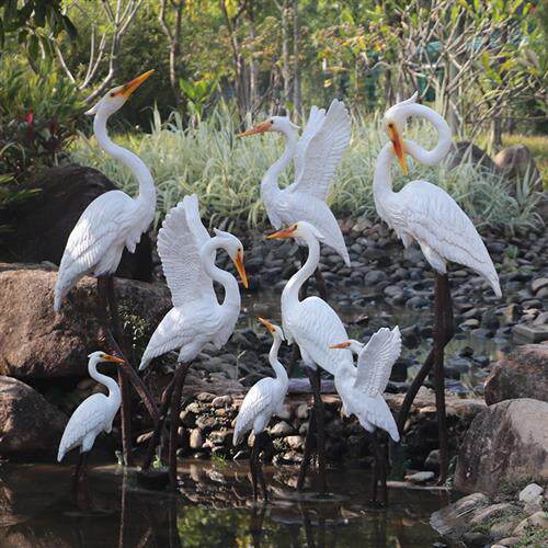 新户外仿真白鹭假山水池园区装饰摆件假动物玻璃钢雕塑大型鸟模型