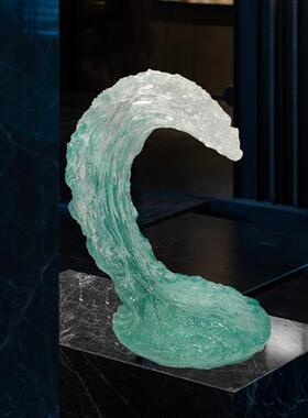 现代家居装饰工艺品透明树脂抽象雕塑样板房玄关客厅创意海浪摆件