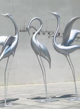 仿不锈钢仙鹤雕塑摆件售楼部水池造景白鹭丹顶鹤白天鹅装饰园林