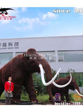 大型仿真长毛猛犸象组合电动机械动物模型华龙工厂制作景区商场.