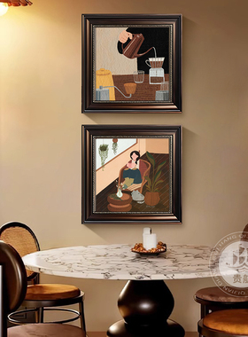 治愈系小众艺术挂画画中古美拉德饭厅装饰画画覆古高级感情侣客厅