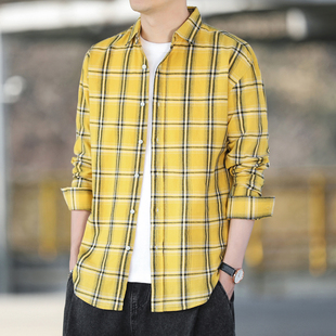 衬衫 长袖 纯棉条纹格子青年学生情侣日系潮流百搭外穿衬衣 男装 春季