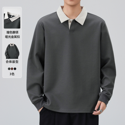 长袖polo衫男生2025新款春秋季翻领卫衣青少年休闲宽松美式套头衫