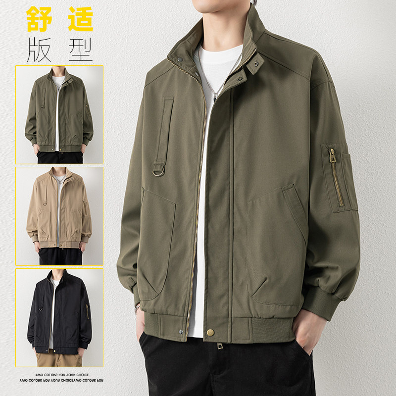 2024新款秋装夹克男士休闲潮流青少年工装上衣修身秋冬季风衣外套