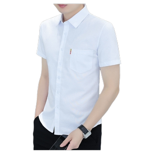 短袖纯白衬衫男夏季有口袋半袖寸男士粗布长袖牛津纺商务休闲衬衣