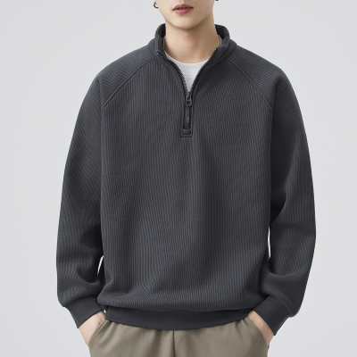 重磅硬挺立领半拉链卫衣男款春秋季cleanfit运动外套宽松美式上衣