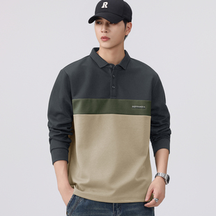 2025春秋季长袖Polo衫男士翻领卫衣韩版潮流高级感个性拼接打底衫
