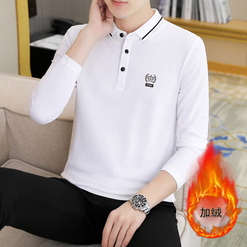 冬季男士加绒有领T恤加棉厚款保暖带领子打底衫纯白色翻领POLO衫,男装,Polo衫,淘宝优惠券,粉丝福利购,淘宝优惠卷