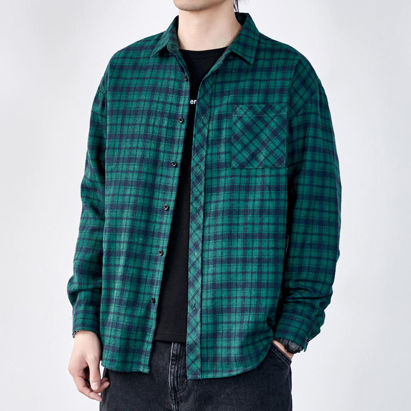 格子衬衫男长袖夏季薄款青少年翻领上衣学生休闲宽松衬衣秋季外套