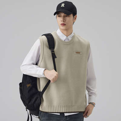 圆领毛衣马甲背心男生春秋款青少年学院风情侣外套坎肩无袖针织纱