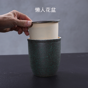 陶瓷自动吸水懒人花盆轻奢高级感绿萝铜钱草绿植专用水养水培器皿