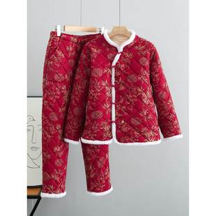 套装 民族风覆古保暖棉衣棉裤 新款 东北碎花大花棉袄两件套女冬季