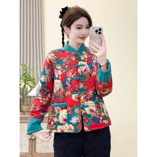 国风东北大花棉袄女装冬季民族风加绒盘扣棉衣覆古棉服保暖外套