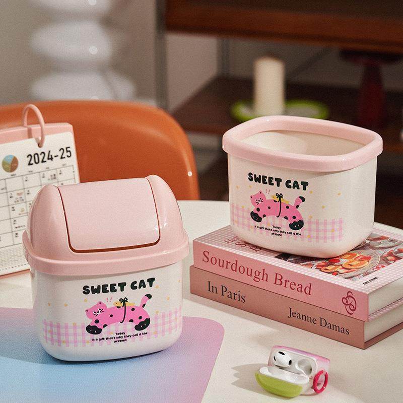 桌面垃圾桶家用客厅翻盖垃圾收纳桶塑料迷你办公室收纳波点纸篓