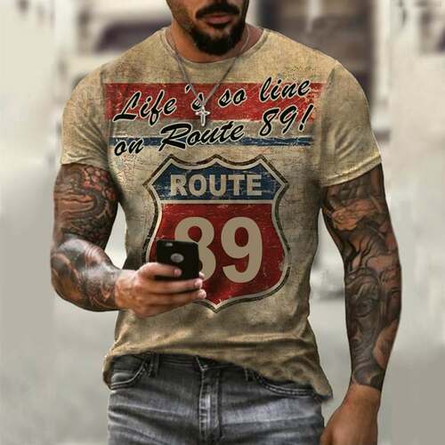 men's summer slim round neck painting short sleeve T-shirt