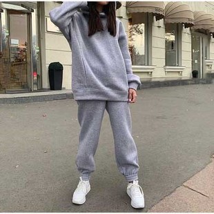 Two Piece Set Casual Fleece Tracksuit Women Winter 2020