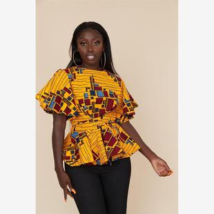 非洲风情数码印花女式修身T恤 African print woman top T-shirt