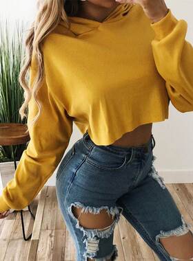 Long Sleeve sweatshirt hoodies women casual crop top 卫衣