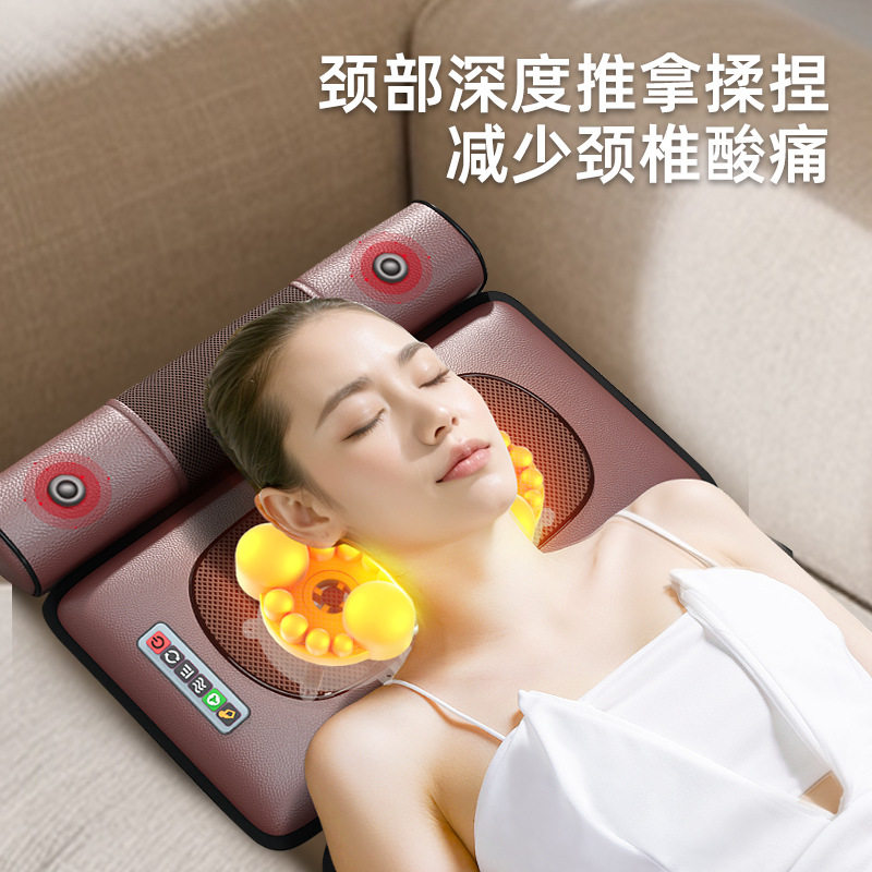 110v220v多功能智能按摩颈部腰部按摩床背部腿部颈椎热敷电动靠揉