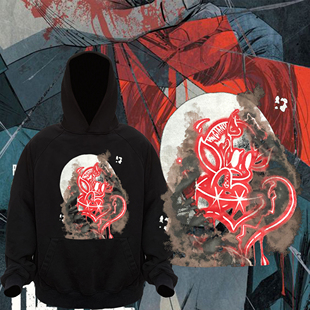 528d22FW小恶魔做旧炒雪花帽衫 廓形宽松插肩400g秋冬