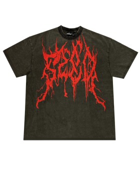 528d23ss异型字体LOGO红色宽松短袖280g小领口龟裂分裂炒雪花做旧