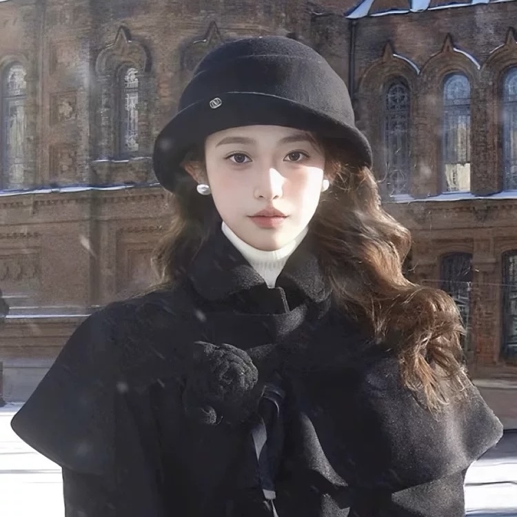 100%羊毛黑色赫本千金风礼帽