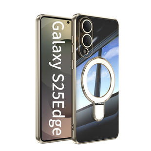 三星S24fe手机壳新款S25edge全包防摔S25+透明电镀Galaxy S25Ultra保护套适用磁吸时尚创意支架车载高级感潮