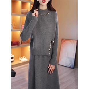 一整套马甲两件套连衣裙女新款妈妈针织毛衣套装裙子 有
