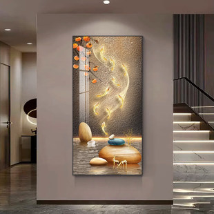 高级感轻奢九鱼图玄关装饰画走廊过道招财竖版挂画现代简约壁画
