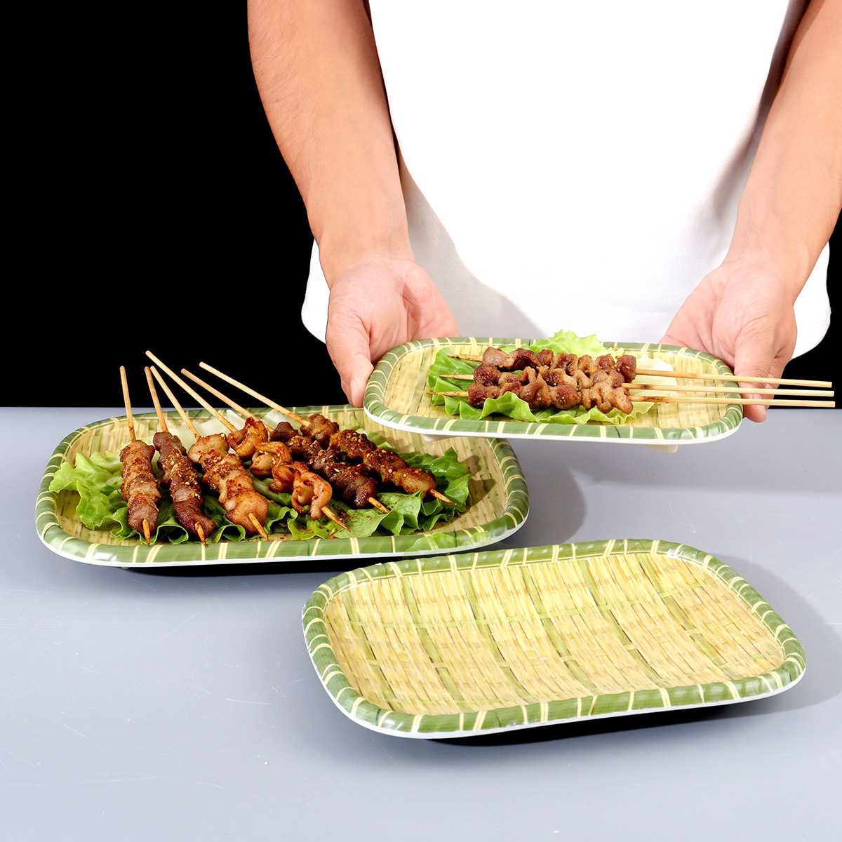 密胺餐具高级感烤串盘商用仿竹编