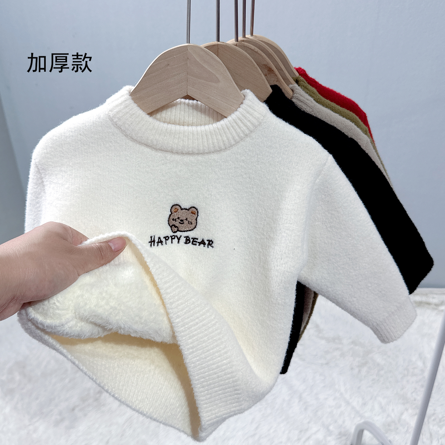 儿童加绒毛衣秋冬新款一体绒打底