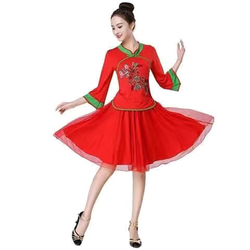 新品广场舞服装新款套装裙冬季秧歌舞演出服中老年扇子舞衣服女跳