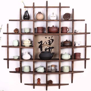 实木茶杯架挂墙博古架茶具展示架多宝阁茶壶置物架客厅中式小摆件