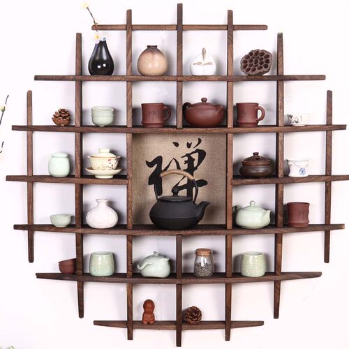 茶壶挂墙置物架实木茶具展示架