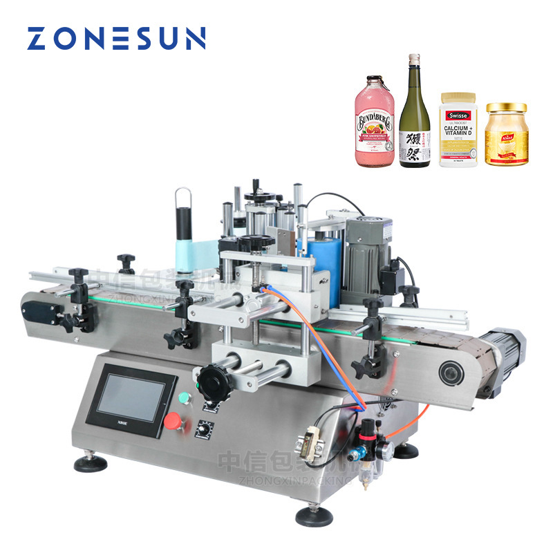 ZONESUN 全自动台式圆瓶圆罐定点贴标机 白酒红酒矿泉水瓶贴标机