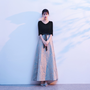 2025新款 礼服 晚礼服女合唱团礼服春夏气质走秀演出服黑色宴会长款