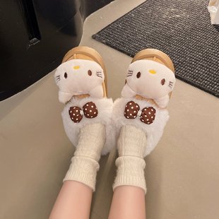 可爱气质凯蒂猫棉拖鞋女冬季外穿软厚底加绒保暖舒适防滑毛绒拖鞋