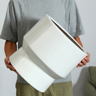 简约白色北欧陶瓷花盆大号高款客厅落地发财树专用金钱树大花惠兰