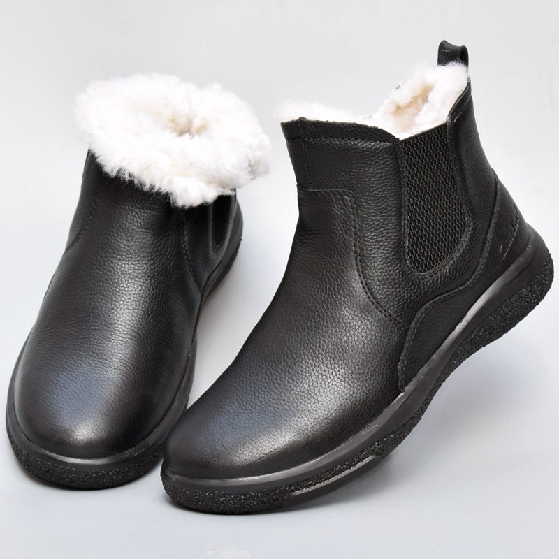 抗寒零下30度皮毛一体东北棉鞋男加厚纯羊毛雪地靴牛皮切尔西靴子