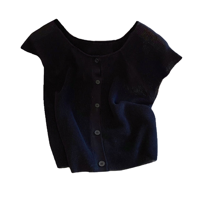 白色冰丝方领针织衫短袖T恤上衣