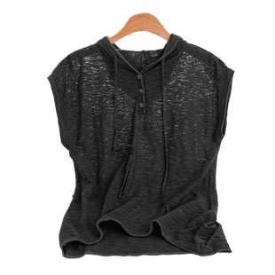 夏季新款竹节纱薄款针织连帽衫短袖韩版宽松V领T恤内搭打底衫上衣