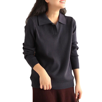 羡婉翻领套头针织衫宽松毛衣内搭