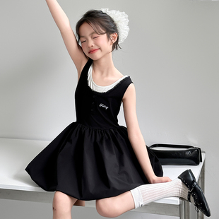 女大童無袖 2025新款 洋氣女孩花苞裙兒童夏季 赫本風裙子 連衣裙夏裝
