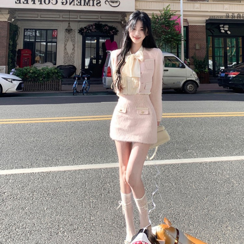 法式名媛小香风短外套女气质小个子半身短裙衬衫两件套装秋冬新款