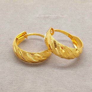 经典 沙金耳环女镀24K金满天星老人耳环覆古老太太耳圈送妈妈礼物